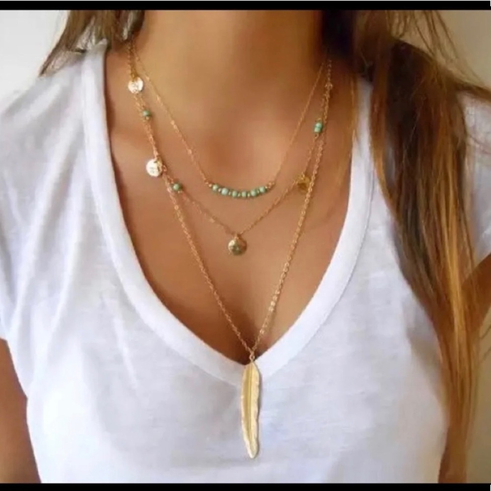 Multilayered necklace gold & turquoise